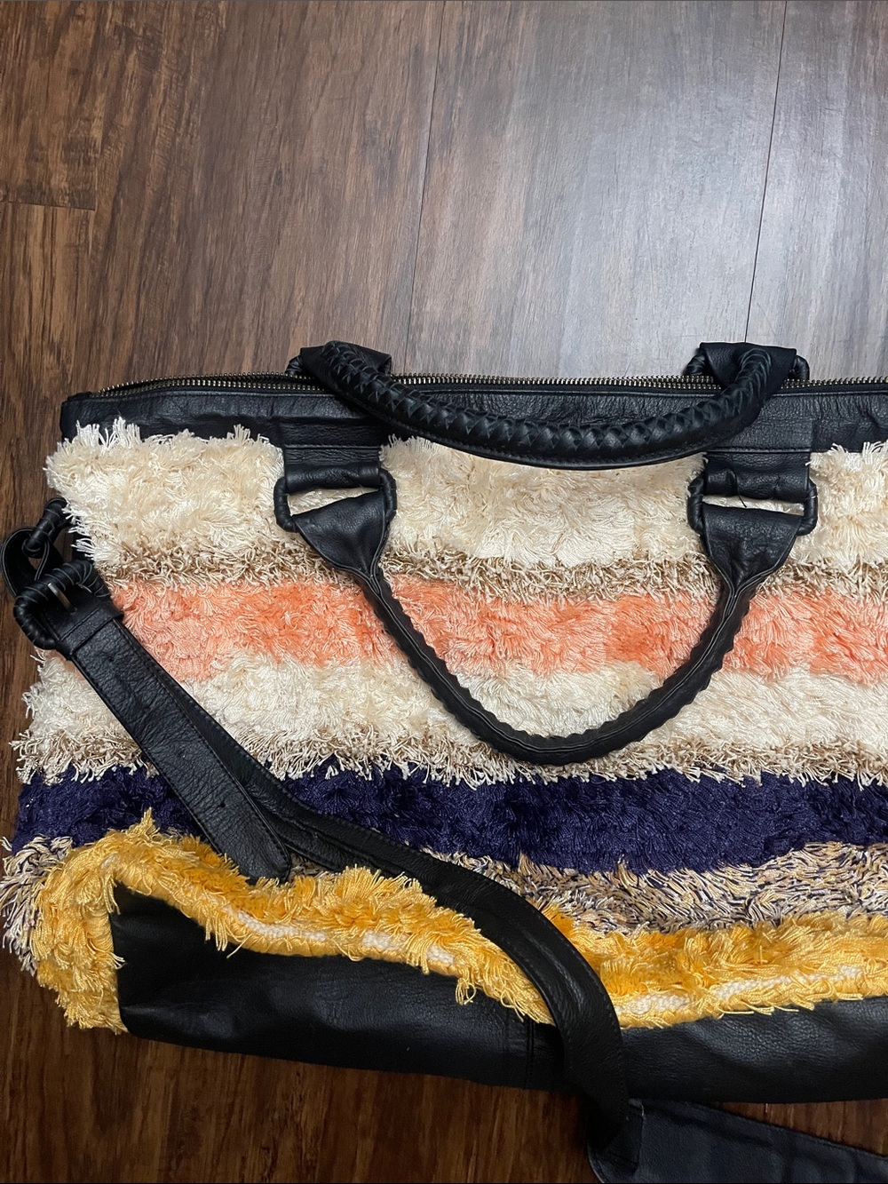 Cleobella Colinas stripe shaggy sparkle furry large Revolve Weekend Bag - Picture 9 of 16